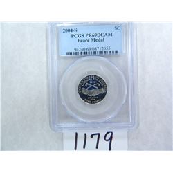 2004-S Peace Medal Nickel, PCGS Graded PR69 DC   U.S Five Cents