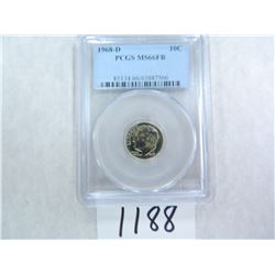 1968-D Roosevelt Dime, PCGS Graded MS66FB, U.S. Ten Cents