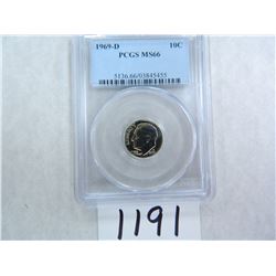 1969-D Dime PCGS Graded MS66