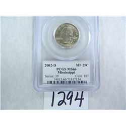 TWO (2) 2002-D Mississippi Quarter PCGS Graded MS66