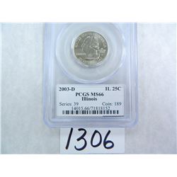 TWO (2) 2003-D Illinois Quarter PCGS Graded MS66