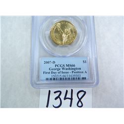 2007-D George Washington Dollar, First Day of Issue Position A, PCGS Graded MS66
