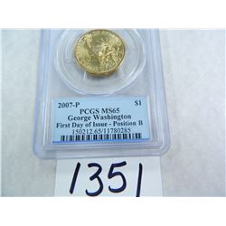 2007-P George Washington Dollar, First Day of Issue Position B, PCGS Graded MS65