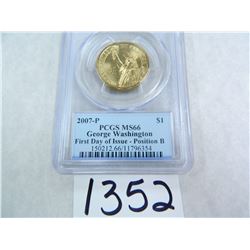 2007-P George Washington Dollar, First Day of Issue Position B, PCGS Graded MS66