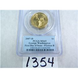 2007-D George Washington Dollar, First Day of Issue Position B, PCGS Graded MS65