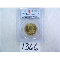 2007-D John Adams Dollar, SATIN FINISH, Position B, PCGS Graded MS69