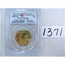 2007-D John Adams Dollar, SATIN FINISH, Position A, PCGS Graded MS68