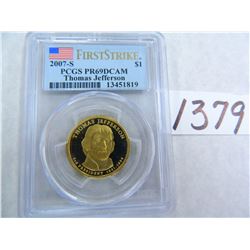 2007-S Thomas Jefferson Dollar, FIRST STRIKE, PCGS Graded PR69 Deep Cameo