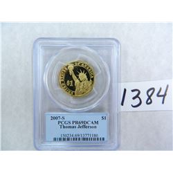 2007-S Thomas Jefferson Dollar, PCGS Graded PR69 Deep Cameo