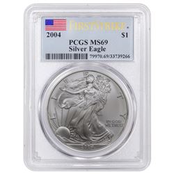 FIRST STRIKES: TWO (2) 2004 Silver Eagles PCGS Graded MS69, One Ounce Fine Silver Each, Both One $