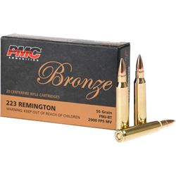 PMC Ammo, .223 Remington, 55 Grain, Boat Tail, Full Metal Jacket, twenty (20) per pack