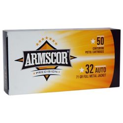 Armscor Ammo, .32ACP, 71 Grain, Full Metal Jacket, Fifty (50) Count Box