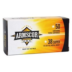 Armscor Ammo .38 SUPER AUTOMATIC, 125 grain, Full Metal Jacket, 50 per box, MADE IN USA