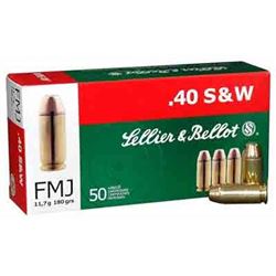 Sellier & Bellot Ammo, .40SW, 180 Grain, Full Metal Jacket Round Nose, Fifty (50) Per Box. S&B Ammo