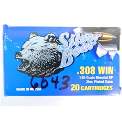 Silver Bear Ammo .308 Winchester, 140 Grain, SP Zinc Coated, Twenty (20) Per Pack. Made in Russia