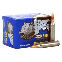 Silver Bear .223 Remington Ammo, 55gr. Full Metal Jacket Zinc Plated Steel Case, (20) per box