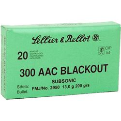 Sellier & Bellot, S&B AMMO .300AAC BLACKOUT SUBSONIC 200GR. FMJ 20-PACK  Item Number: A51246  z