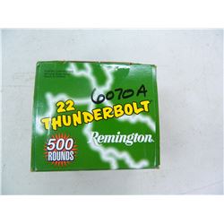 One Box of 500 Rounds of Remington 22 Thunderbolt Rimfire Cartridges, loose pack.