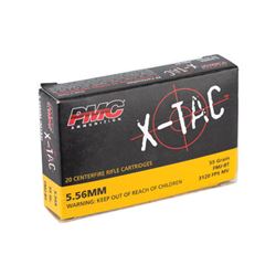 PMC AMMO 5.56mm/223 Remington 55 Grain, Full Metal Jacket, Boat Tail, Twenty (20) per box #A556X