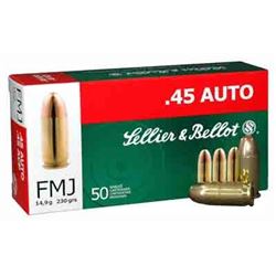 S&B Ammo, .45ACP, 230 Grain, Full Metal Jacket, Round Nose, Fifty (50) Per Pack, ASB45A