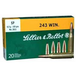 Sellier & Bellot Ammo, .243 Winchester, 100 grain, Jacketed Soft Point, Twenty (20) per box