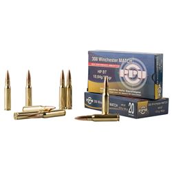 PPU PPM3082 Match 308 Winchester/7.62 NATO 168 GR Hollow Point Boat Tail 20 Count, PRVI Ammo