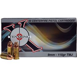 TEN X RING AMMO 9MM 115GR. FMJ 50-PACK, BRASS CASING, z ATX9A, Fifty per Box