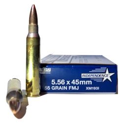 Federal Independence AR Ammo, 5.56x45mm 55 Grain, 20 per box, twenty per box, FMJ, XM193I