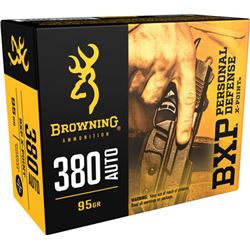 Browning BXP Personal Defense Pistol Ammunition B191703801, 380 ACP, JHP, 95 GR, 1000 fps, 20 Rds