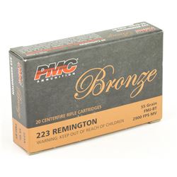 100 Rounds (Five Boxes of Twenty) PMC, Bronze, 223REM, 55 Grain, Full Metal Jacket, 223A all one $