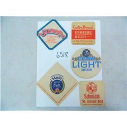 Five (5) Different Vintage Beer Coasters, All One Money