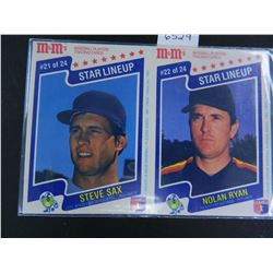 1987 M&Ms/MLB Un-Cut Star Line-Up Card with Nolan Ryan (Astros) & Steve Sax, Mint Condition