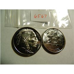 (2) Two 1/2 Ounce .995 Fine Nickel Bullion Rounds, Both One Money