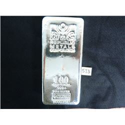 (100) One Hundred Ounce .999 Fine Silver Bullion Bar, Hallmark of Our Choice
