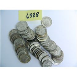 Roll of (50) Fifty 90% Silver Roosevelt Dimes, Unsearched Dates. all one money