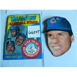 1990 Topps HEADS UP! 4.5"x5" Suction Cup Baseball Star with Packing: Ryne Sandberg, Cubs