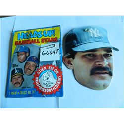 1990 Topps HEADS UP! 4.5"x5" Suction Cup Baseball Star with Packing: Don Mattingly, New York Yanks