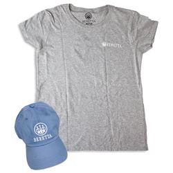 BERETTA WOMEN'S CAP & T-SHIRT LARGE ROLL-UP COMBO SKY BLUE
