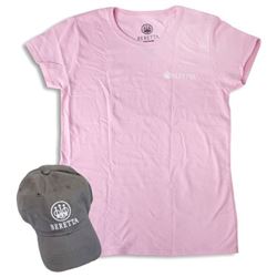 BERETTA WOMEN'S CAP & T-SHIRT MEDIUM ROLL-UP COMBO GREY/PINK