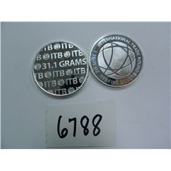 TWO (2) 1 oz. silver International Trade Bullion coin contains 1 Troy ounce of .999 fine silver