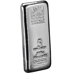 Five Ounce .999 Fine Silver Republic Metals Casted Bullion Bar. five oz. Bar