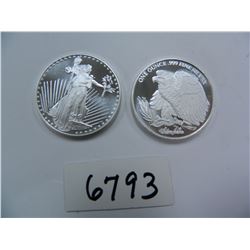 TWO (2) Silver 1 oz SilverTowne Saint-Gauden Silver Bullion Round, .999 Fine Silver, Made in Indiana