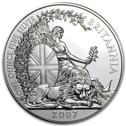 2007 1 oz British Silver Britannia Coin, .999 Fine Silver
