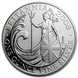 2008 1 oz British Silver Britannia Coin, .999 Fine Silver