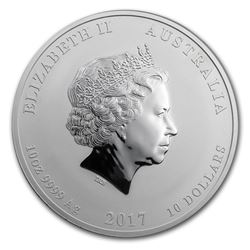 2017 Australia Ten Ounce (10 oz) Silver Lunar Rooster, Contains 10 oz of .9999 fine Silver.