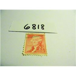 Six (6) 1954 2 Cent Thomas Jefferson U.S. Postage Stamps, Cancelled, Used, All One Money