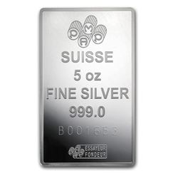 5 oz .999 Silver Bar - PAMP Suisse, Fortuna. highly sought after bringing $9-$10 over spot per ounce