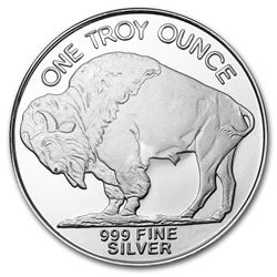ONE (1) One Ounce .999 Fine Silver Bullion Round, Indian Head/Buffalo. All One Money