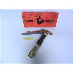 HAMMER BRAND small folding Bowie, 5" closed lockback, 3.75" ss blade, sculpted nickel silver guard