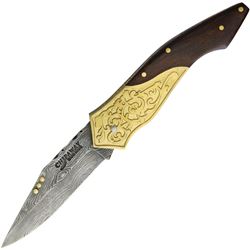 DAMASCUS BLADE Chipaway Folder, Wood Handle. FCW999